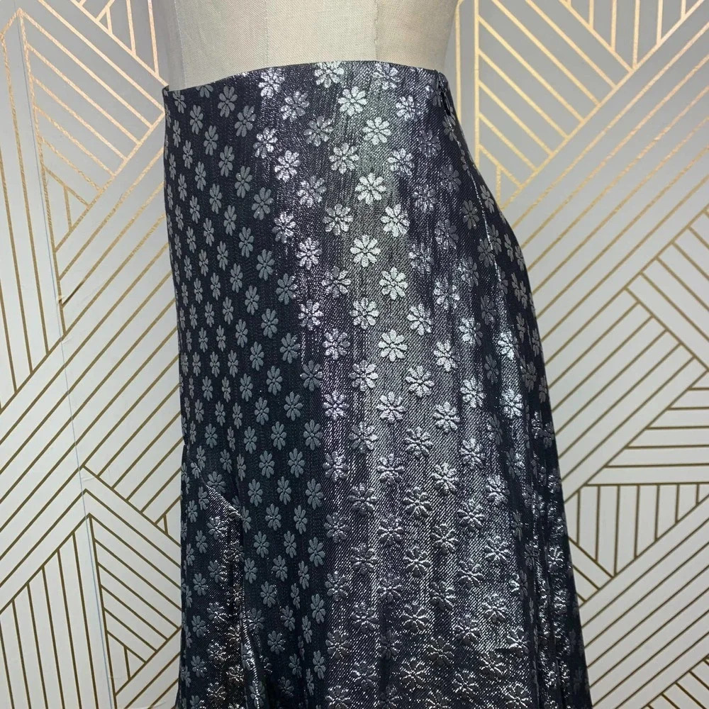 Dodo Bar Or Kathy Lurex Metallic Floral Tiered‎ A-Line Skirt Silver Size US 4/6 - Picture 7 of 12